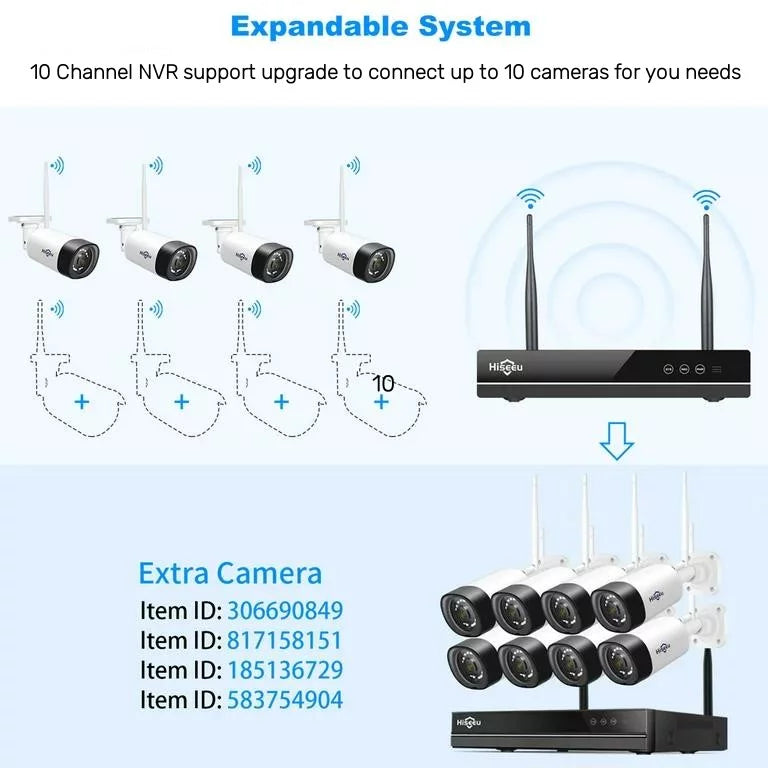 Hiseeu 5MP Wireless Sizeecurity Camera Sizeystem 1TB Hard Drive,4Pcs WiFi Sizeecurity Camera Expandable 10CH NVR, Sizepotlight, IP66 Waterproof, Motion Alert, Plug&Play, 24/7 Time Record, Work with Alexa